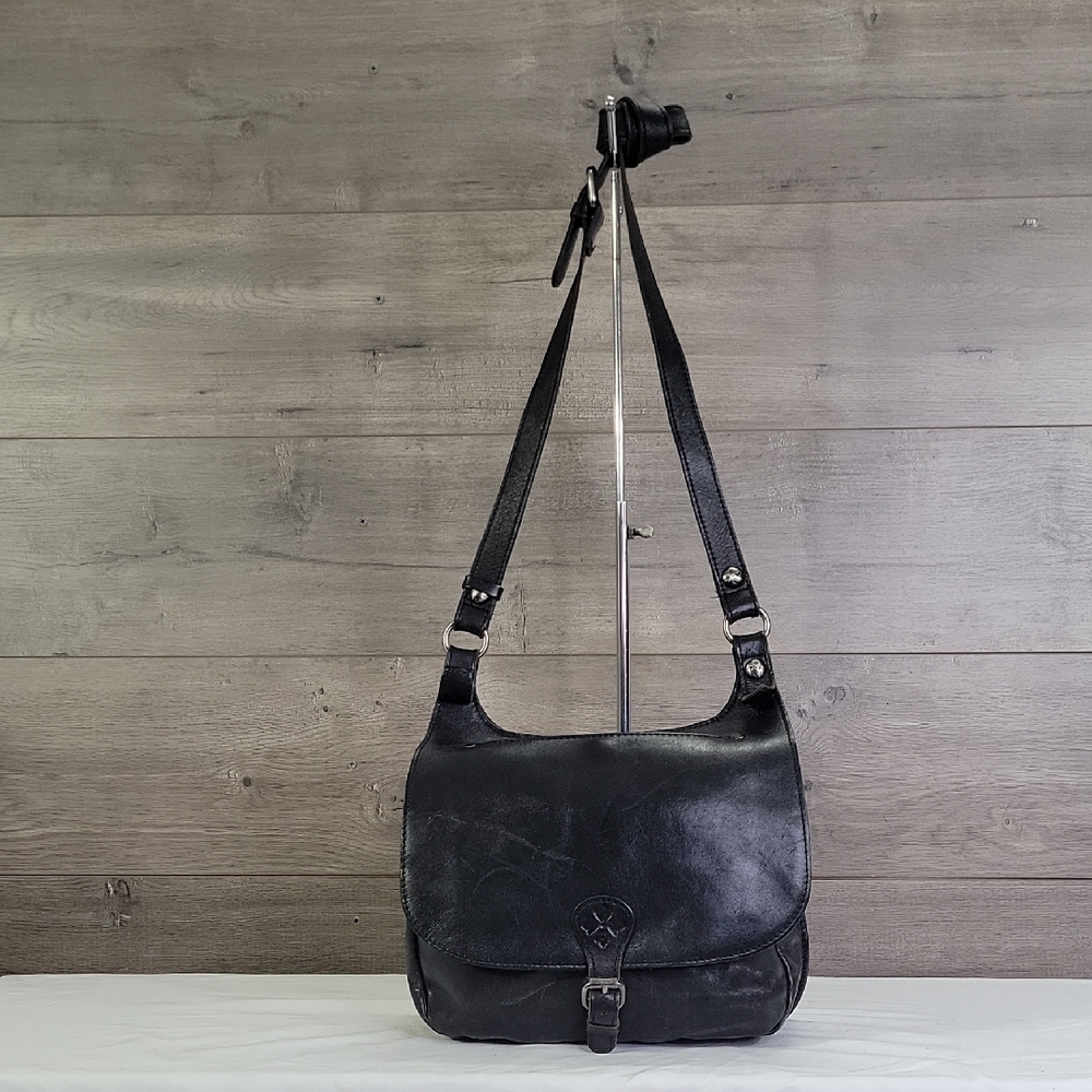 Patricia Nash Black Leather Flap Shoulder Bag